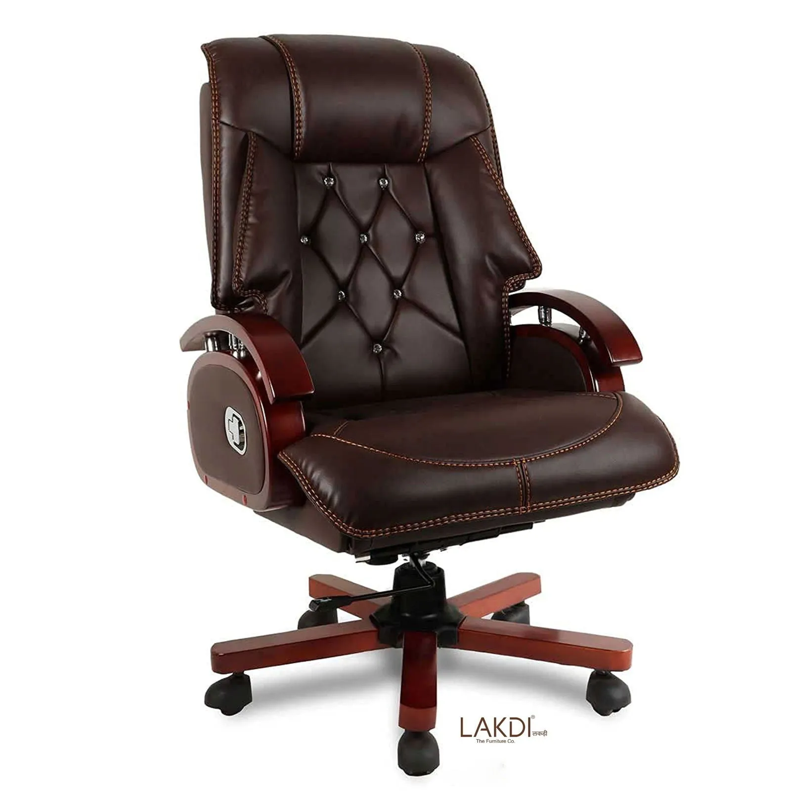 High Back Leatherette Wooden Director Chair with Wooden Base and Handle, Wooden chair