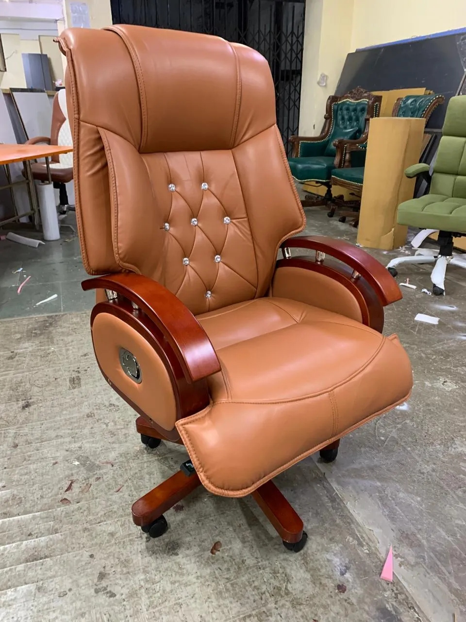 High Back Leatherette Wooden Director Chair with Wooden Base and Handle, Wooden chair