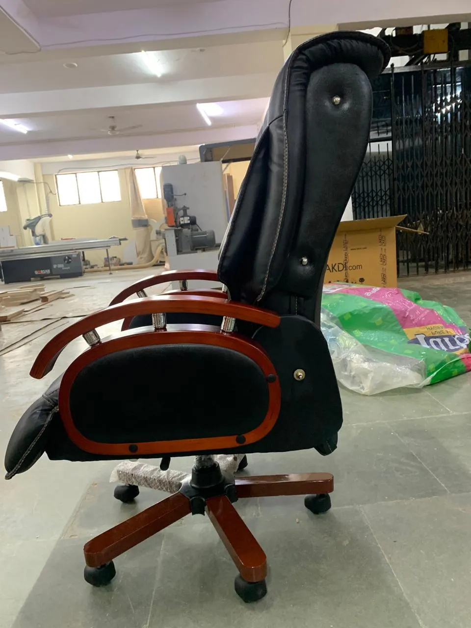 High Back Leatherette Wooden Director Chair with Wooden Base and Handle, Wooden chair