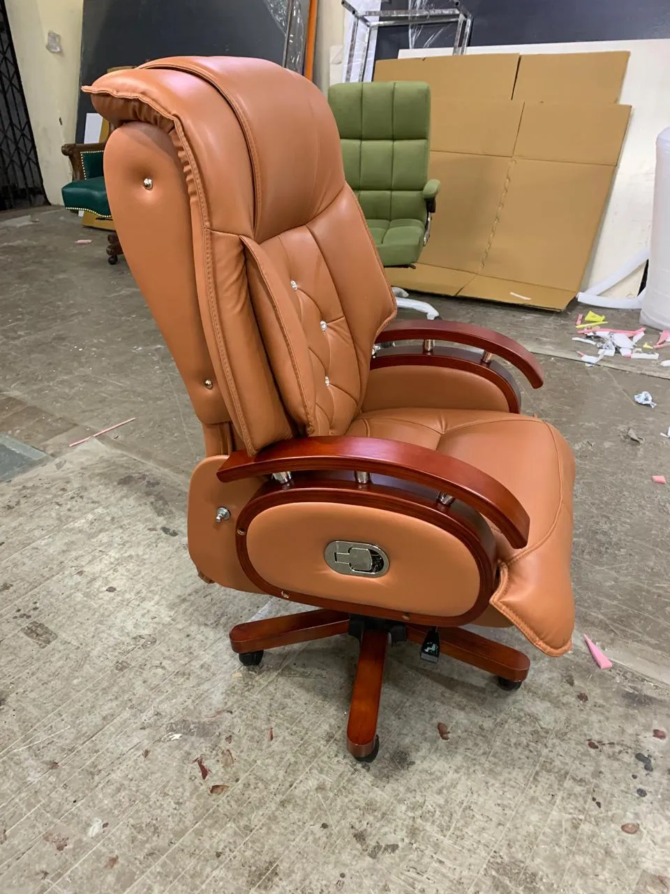 High Back Leatherette Wooden Director Chair with Wooden Base and Handle, Wooden chair