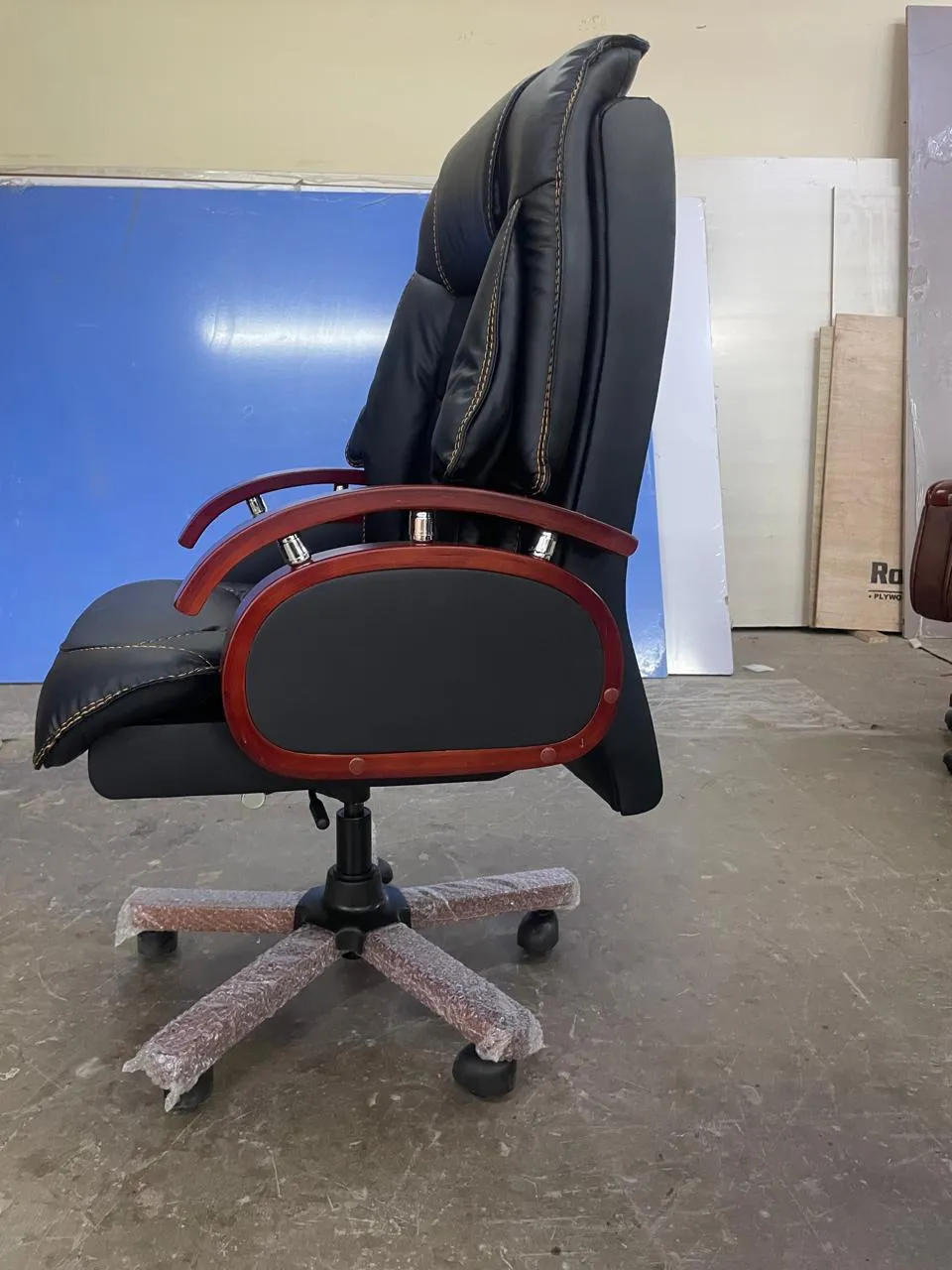 High Back Leatherette Wooden Director Chair with Wooden Base and Handle, Wooden chair