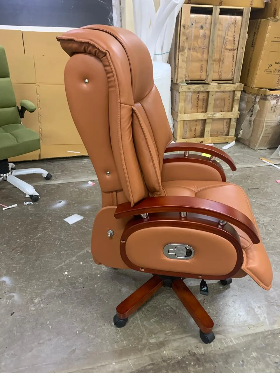 High Back Leatherette Wooden Director Chair with Wooden Base and Handle, Wooden chair