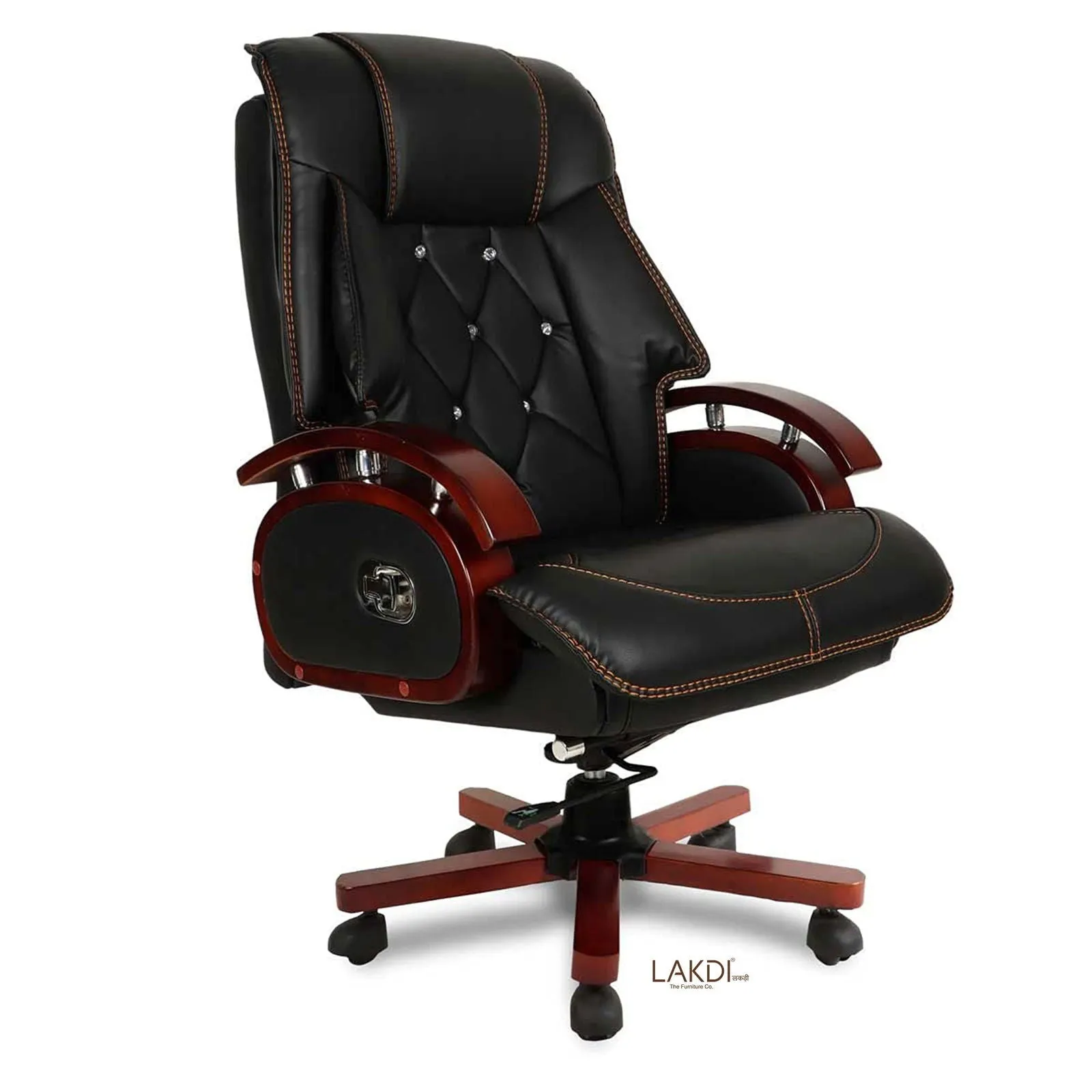 High Back Leatherette Wooden Director Chair with Wooden Base and Handle, Wooden chair
