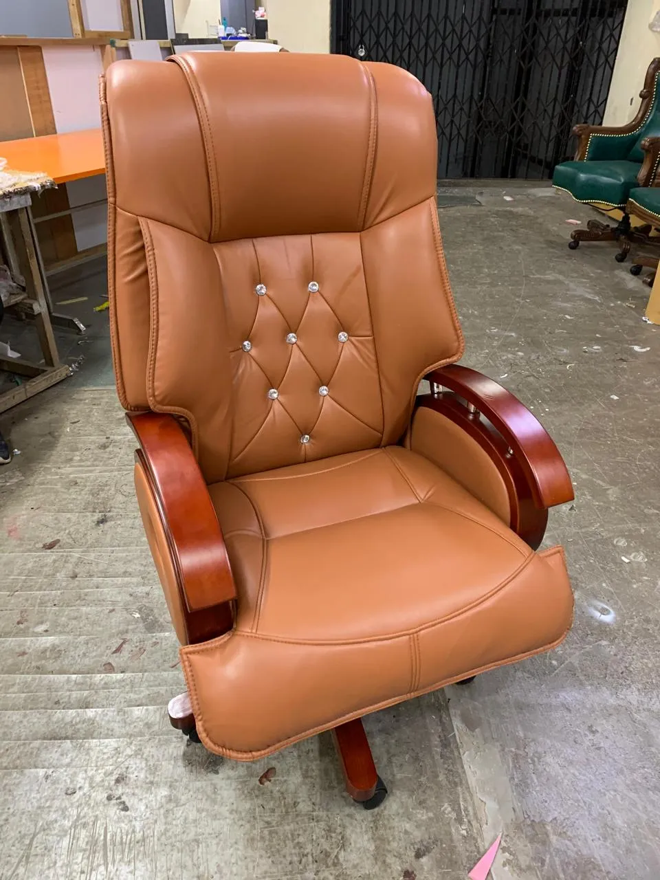 High Back Leatherette Wooden Director Chair with Wooden Base and Handle, Wooden chair