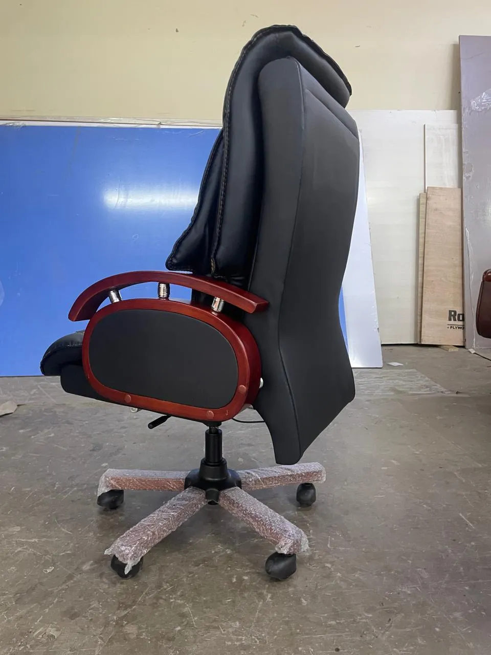 High Back Leatherette Wooden Director Chair with Wooden Base and Handle, Wooden chair