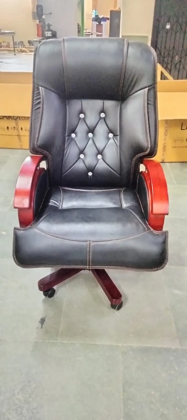 High Back Leatherette Wooden Director Chair with Wooden Base and Handle, Wooden chair