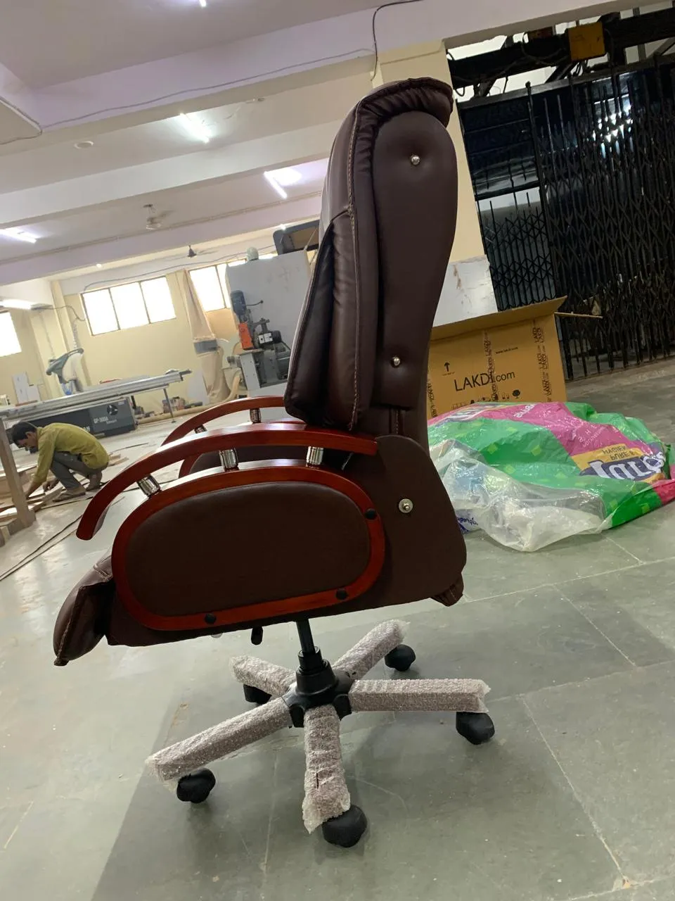 High Back Leatherette Wooden Director Chair with Wooden Base and Handle, Wooden chair