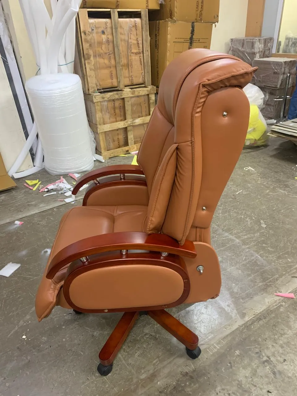 High Back Leatherette Wooden Director Chair with Wooden Base and Handle, Wooden chair