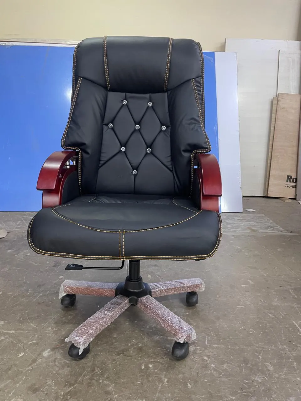 High Back Leatherette Wooden Director Chair with Wooden Base and Handle, Wooden chair