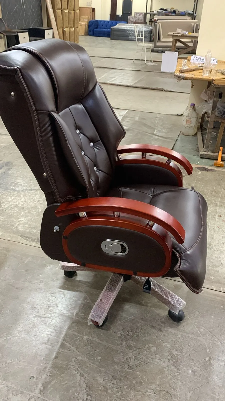 High Back Leatherette Wooden Director Chair with Wooden Base and Handle, Wooden chair