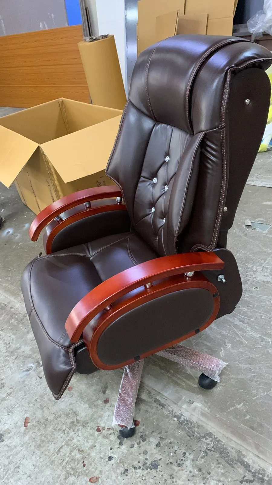 High Back Leatherette Wooden Director Chair with Wooden Base and Handle, Wooden chair