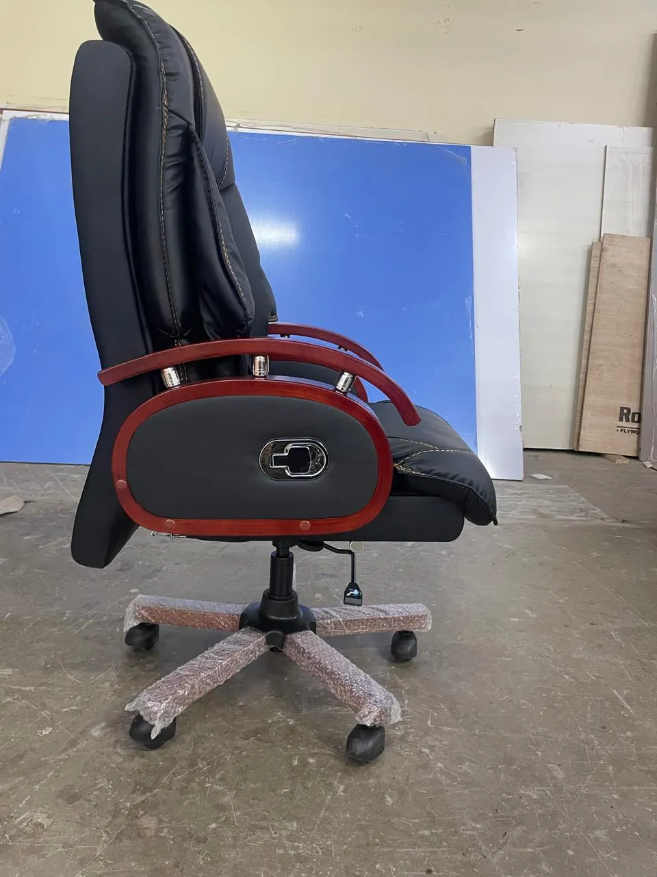 High Back Leatherette Wooden Director Chair with Wooden Base and Handle, Wooden chair