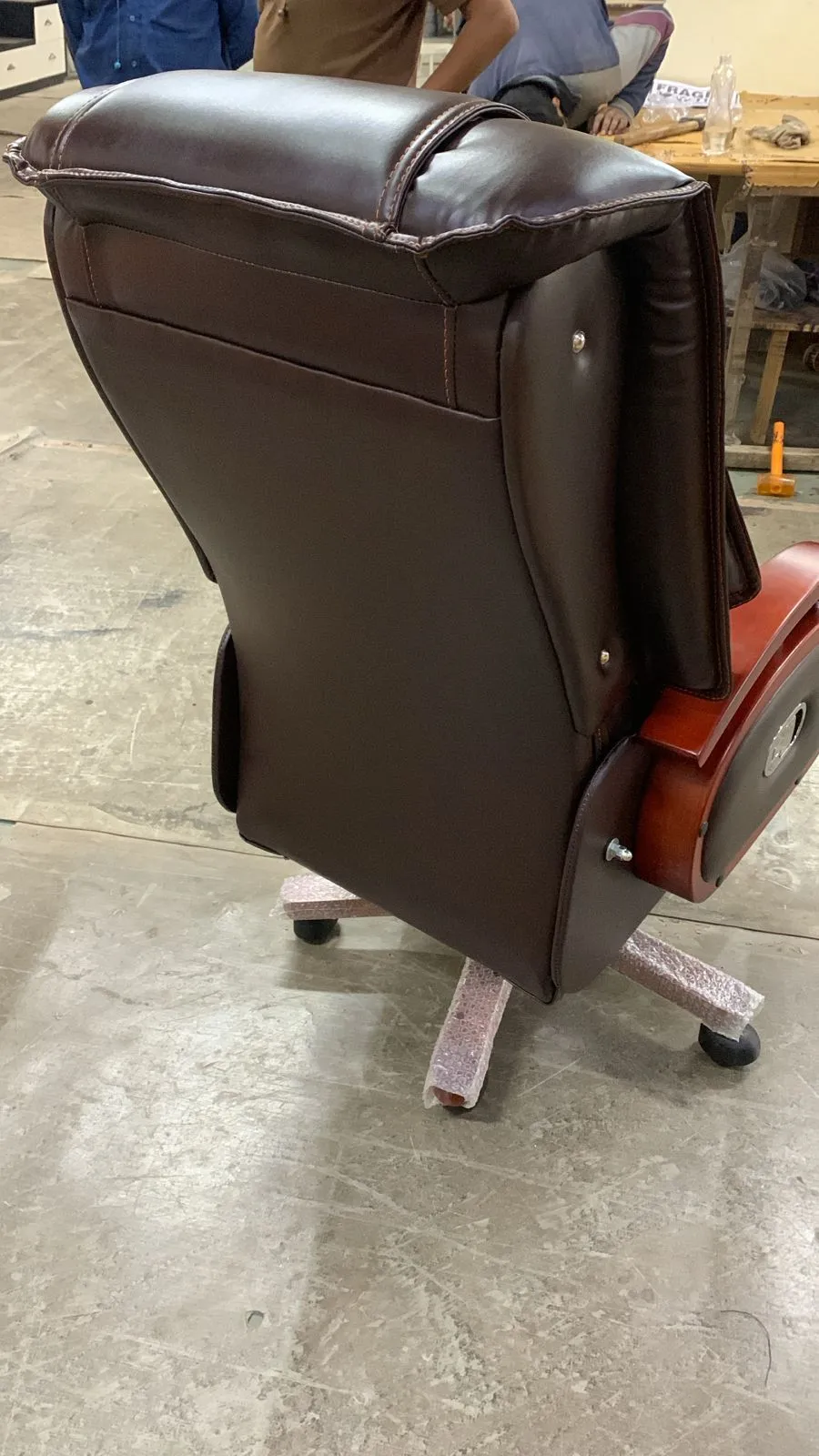 High Back Leatherette Wooden Director Chair with Wooden Base and Handle, Wooden chair