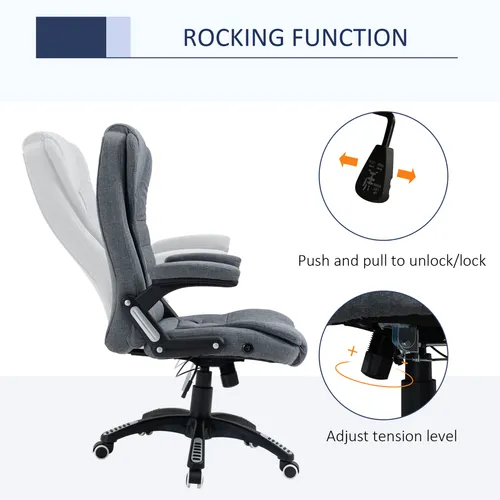 High Back Office Chair – Linen Upholstery with Recline & Adjustable Height