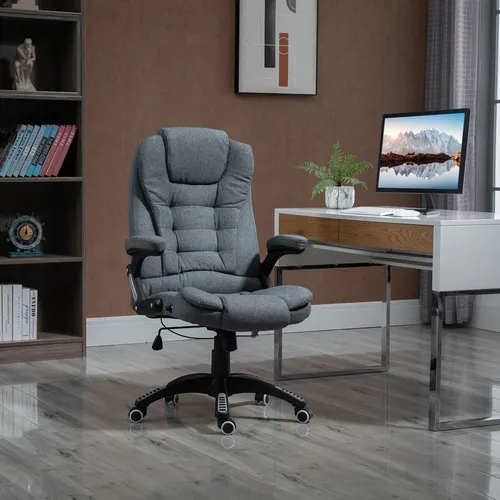 High Back Office Chair – Linen Upholstery with Recline & Adjustable Height