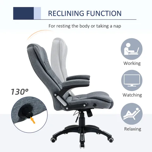 High Back Office Chair – Linen Upholstery with Recline & Adjustable Height