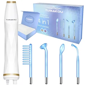 High Frequency Facial Device - TUMAKOU Blue High Frequency Facial Wand - Portable High Frequency Machine with 4 Fusion Neon   Argon Wands