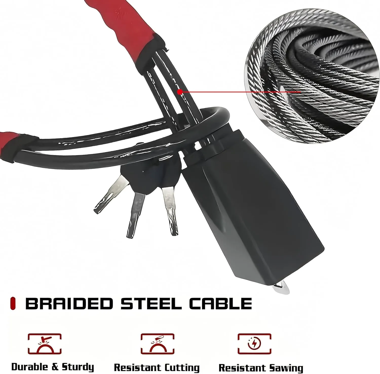 ‎HMYMYHM Car Steering Wheel Lock, Seat Belt Lock, Anti-Theft Device, Maximum Length 17 Inch, 3 Keys, Multi-Function, Suitable for Most Vehicles, SUV, Golf Cart Security (Red)
