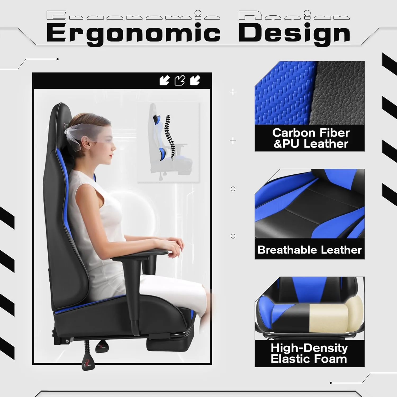 Homall Gaming Chairs, Computer Chair with Footrest and Massage Lumbar Support, Height Adjustable Game Chair with Headrest and Swivel Seat (Blue)