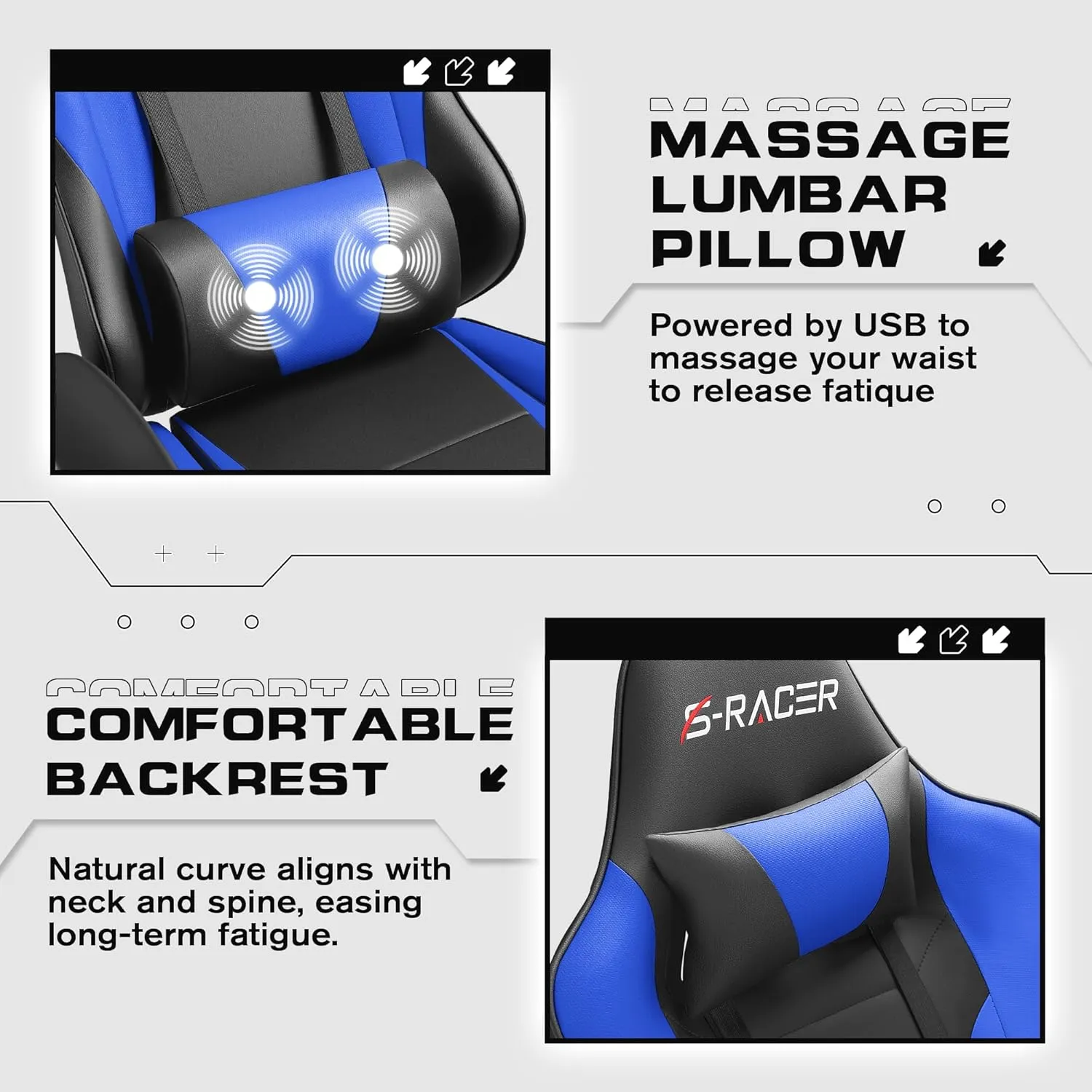 Homall Gaming Chairs, Computer Chair with Footrest and Massage Lumbar Support, Height Adjustable Game Chair with Headrest and Swivel Seat (Blue)