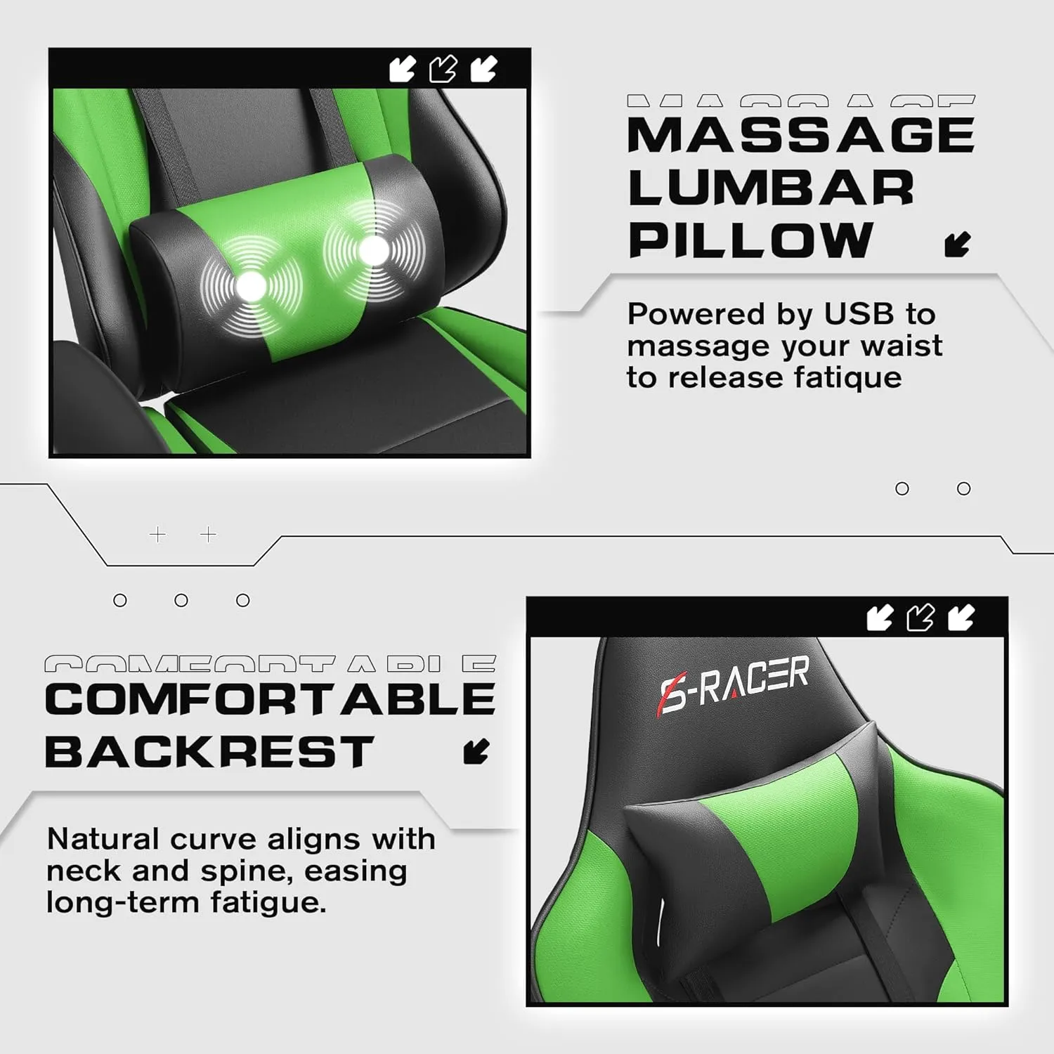 Homall Gaming Chairs, Computer Chair with Footrest and Massage Lumbar Support, Height Adjustable Game Chair with Headrest and Swivel Seat (Light Green)