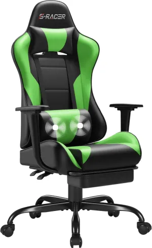 Homall Gaming Chairs, Computer Chair with Footrest and Massage Lumbar Support, Height Adjustable Game Chair with Headrest and Swivel Seat (Light Green)