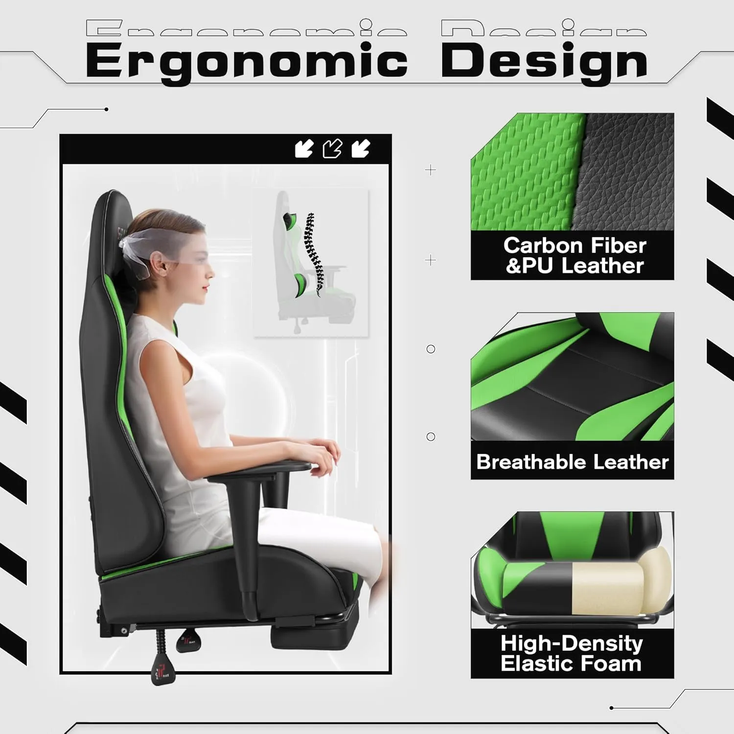 Homall Gaming Chairs, Computer Chair with Footrest and Massage Lumbar Support, Height Adjustable Game Chair with Headrest and Swivel Seat (Light Green)