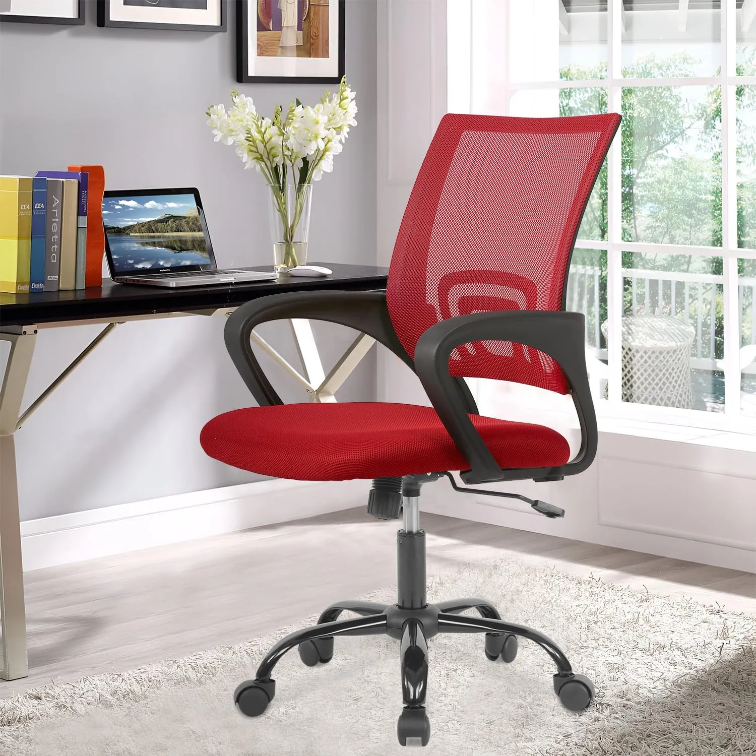 Home Office Chair Ergonomic Desk Chair Mesh Computer Chair with Lumbar Support Armrest Executive Rolling Swivel Adjustable Mid Back Task Chair for Women Adults,Red