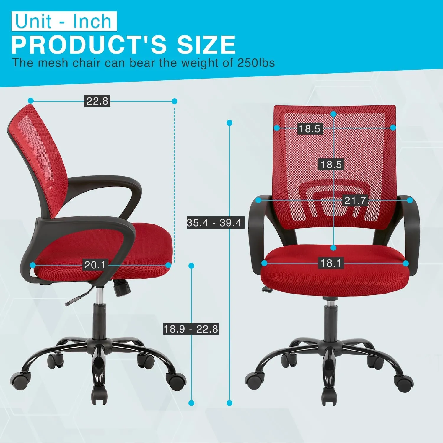 Home Office Chair Ergonomic Desk Chair Mesh Computer Chair with Lumbar Support Armrest Executive Rolling Swivel Adjustable Mid Back Task Chair for Women Adults,Red