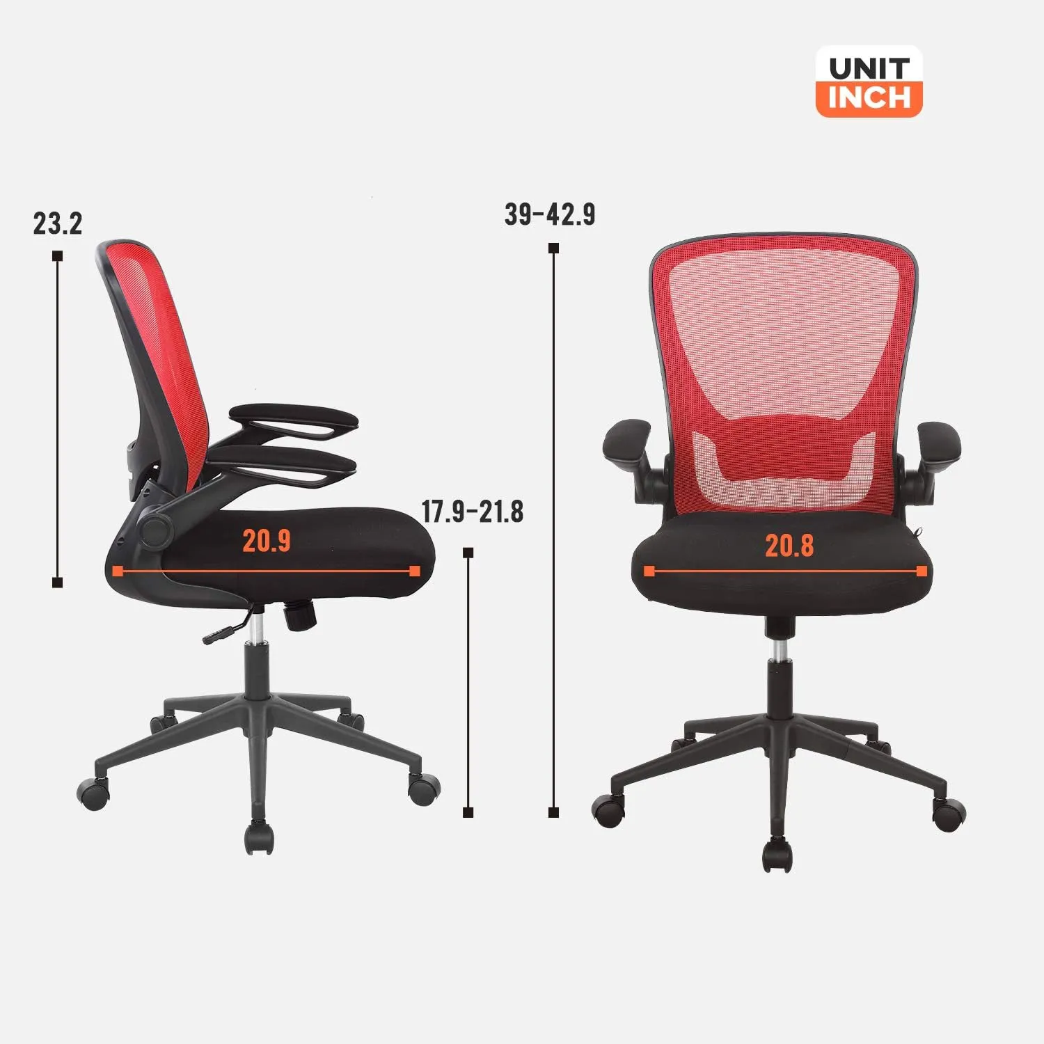 Home Office Chair Ergonomic Desk Chair Mesh Computer Chair with Lumbar Support Flip-up Arms Swivel Rolling Executive Task Chair Adjustable Chair for Adults(Red)