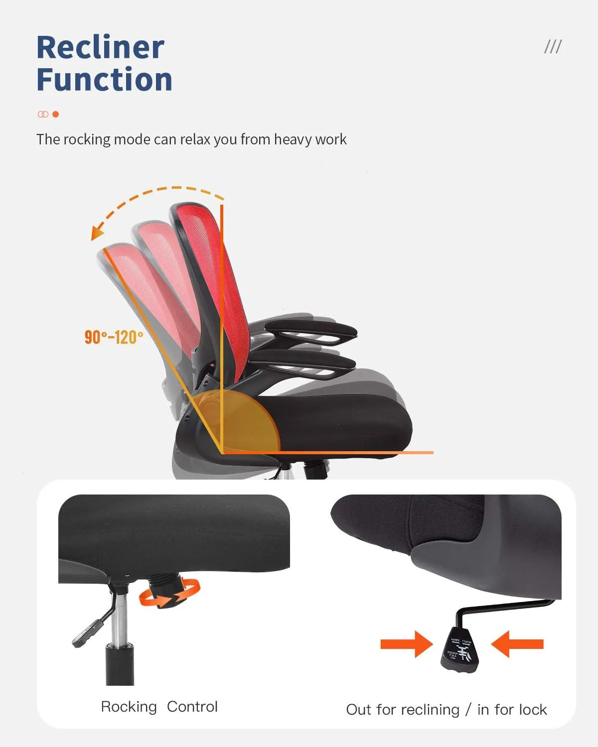 Home Office Chair Ergonomic Desk Chair Mesh Computer Chair with Lumbar Support Flip-up Arms Swivel Rolling Executive Task Chair Adjustable Chair for Adults(Red)