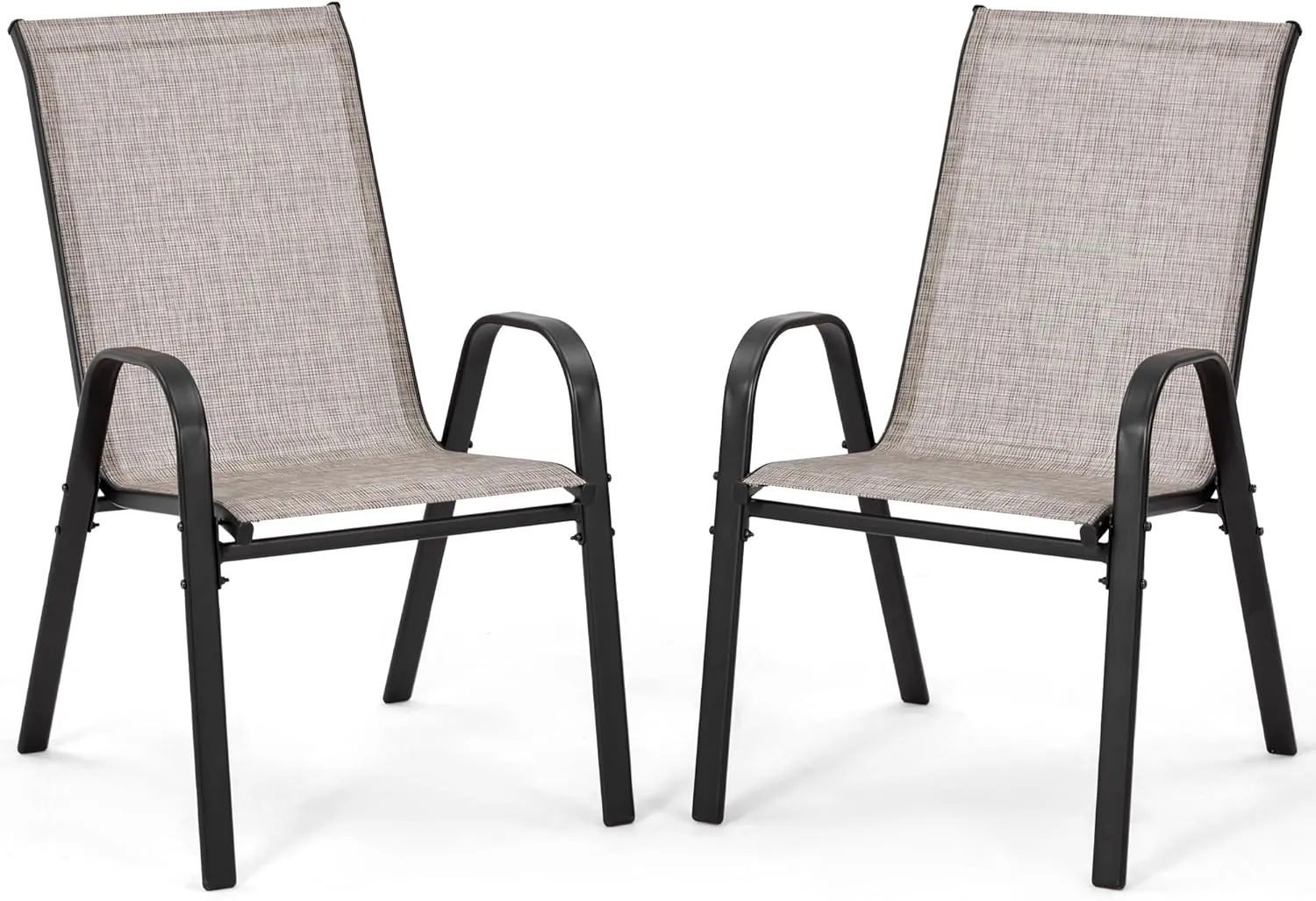 HOMREST Patio Chairs Set of 2,Outdoor Dining Chairs with Armrests,Backyard Stackable Chairs with Breathable Fabric & Metal Frame for All Weather, Grey