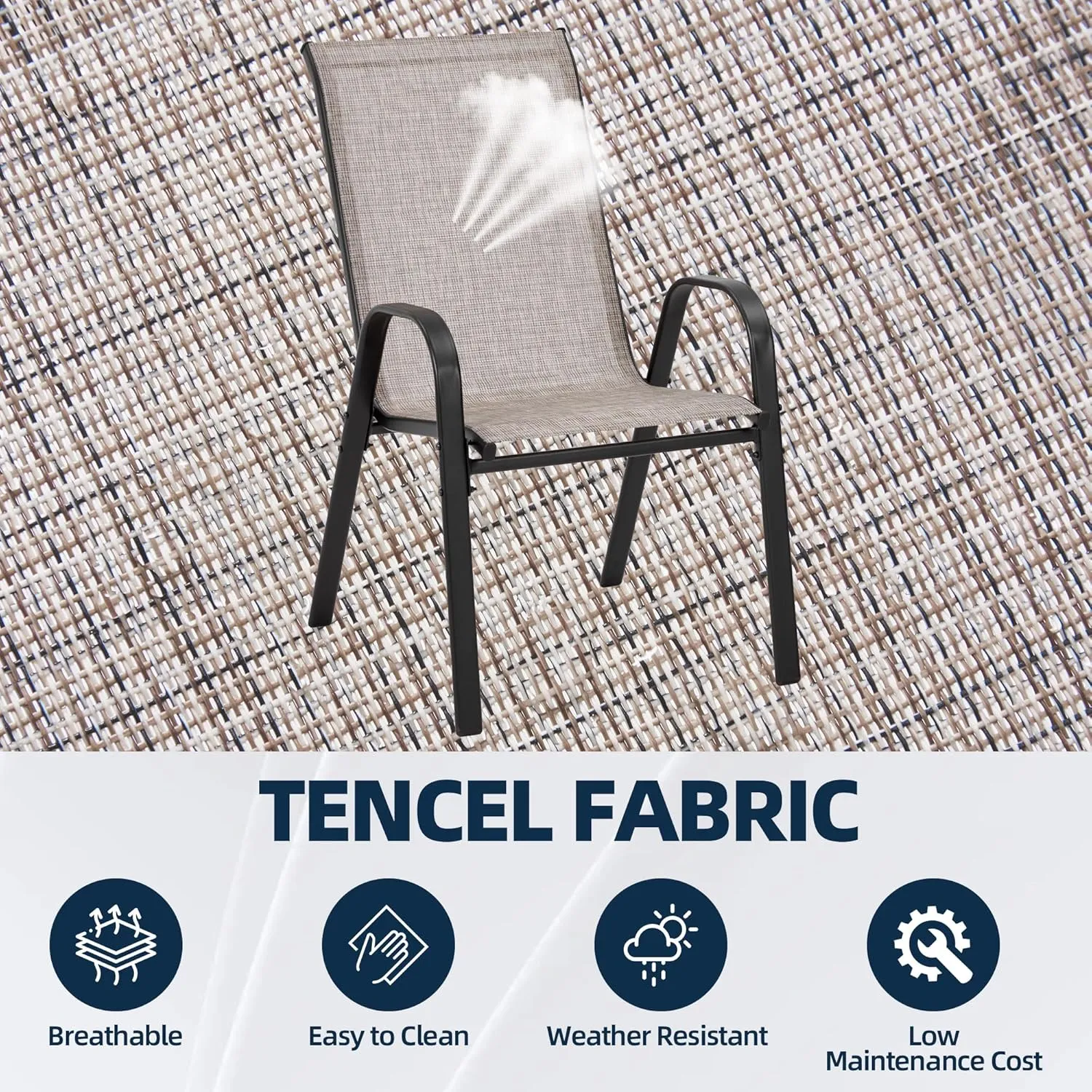 HOMREST Patio Chairs Set of 2,Outdoor Dining Chairs with Armrests,Backyard Stackable Chairs with Breathable Fabric & Metal Frame for All Weather, Grey