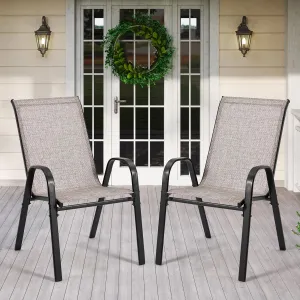 HOMREST Patio Chairs Set of 2,Outdoor Dining Chairs with Armrests,Backyard Stackable Chairs with Breathable Fabric & Metal Frame for All Weather, Grey