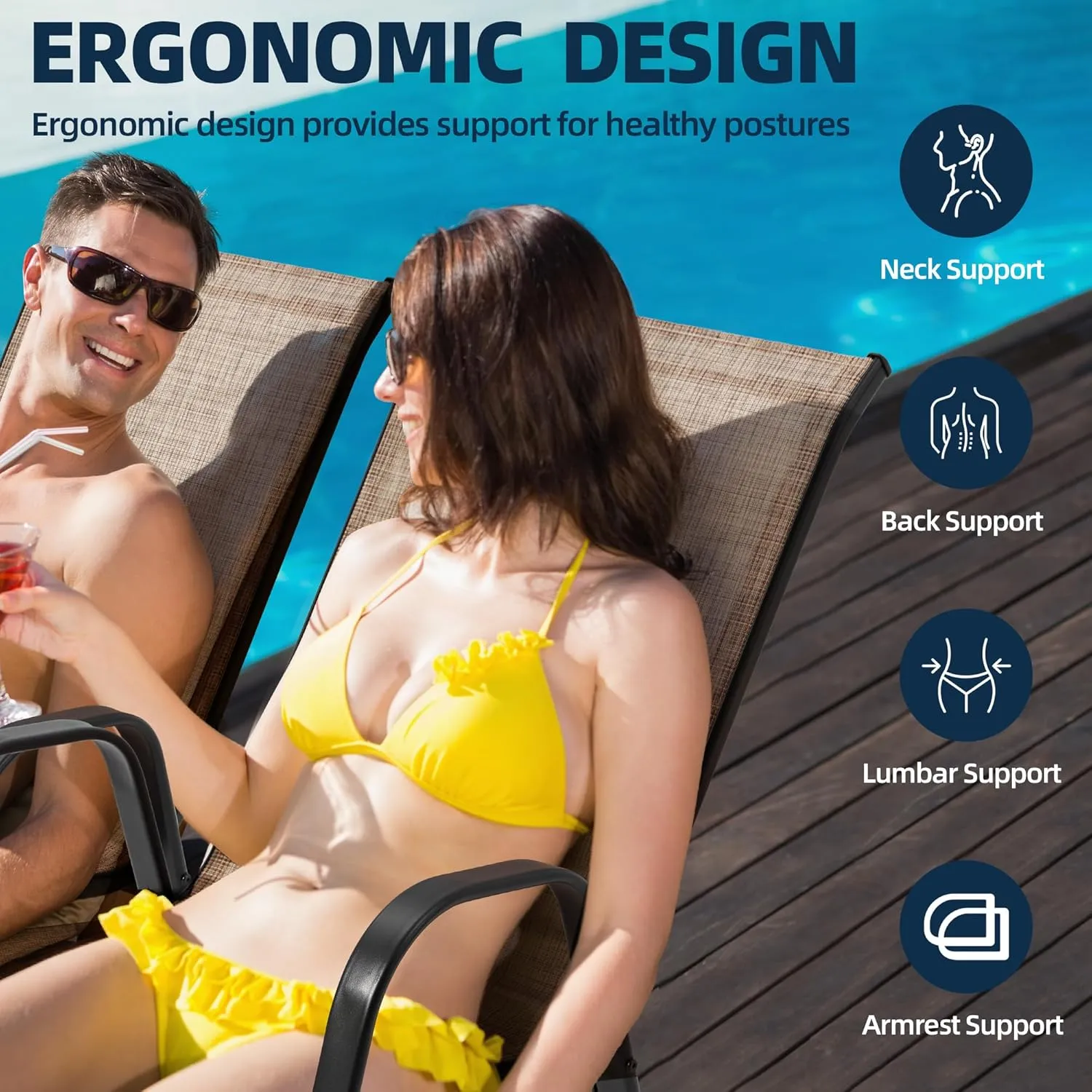HOMREST Patio Chairs Set of 4,Outdoor Dining Chairs with Armrests,Backyard Stackable Chairs with Breathable Fabric & Metal Frame for All Weather,Brown