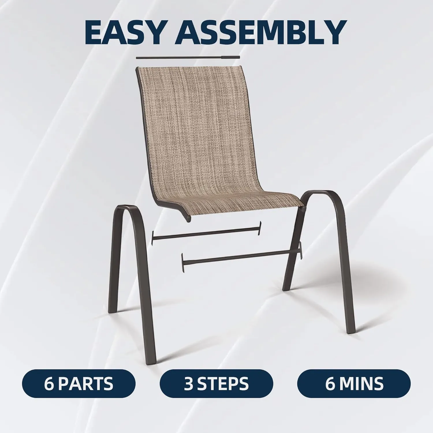 HOMREST Patio Chairs Set of 4,Outdoor Dining Chairs with Armrests,Backyard Stackable Chairs with Breathable Fabric & Metal Frame for All Weather,Brown