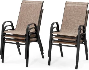 HOMREST Patio Chairs Set of 6,Outdoor Dining Chairs with Armrests,Backyard Stackable Chairs with Breathable Fabric & Metal Frame for All Weather,Brown