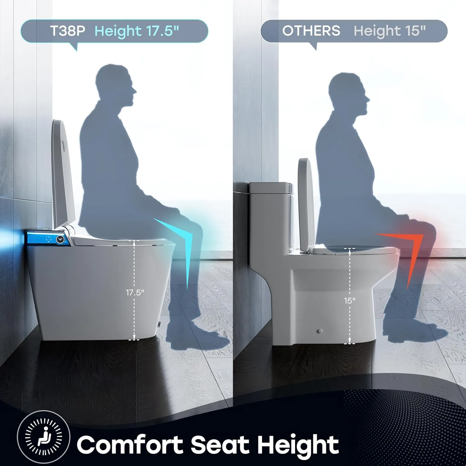 HOROW Artistic Bidet Toilet, Smart Toilet with ADA Chair Height, MAP 1000g Powerful Flush, Auto Open/Close Lid, Instant Warm Water, Elongated Heated Seat, Deodorization