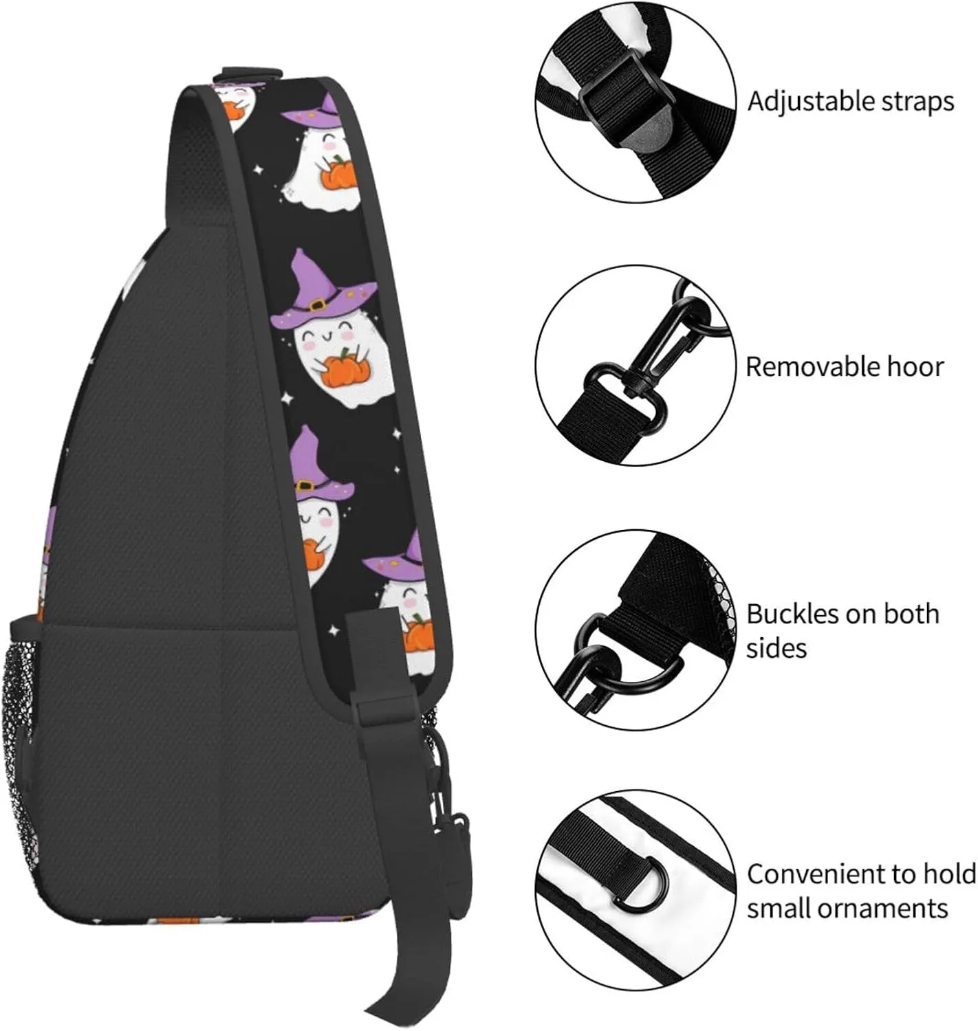 Horror Halloween Sling Backpack,Cute Ghost Pumpkin Crossbody Shoulder Backpack Adjustable Sling Bag for Men Women
