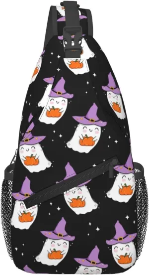 Horror Halloween Sling Backpack,Cute Ghost Pumpkin Crossbody Shoulder Backpack Adjustable Sling Bag for Men Women