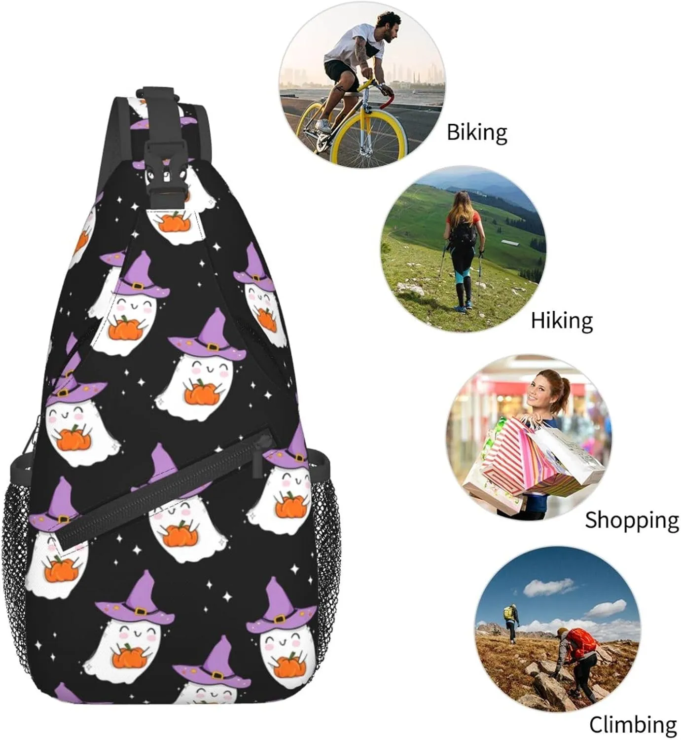 Horror Halloween Sling Backpack,Cute Ghost Pumpkin Crossbody Shoulder Backpack Adjustable Sling Bag for Men Women