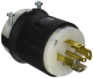 Hubbell Wiring Device-Kellems Plug,120/208VAC,30A,L21-30P,4P,5W,3PH, Black/White (HBL2811)