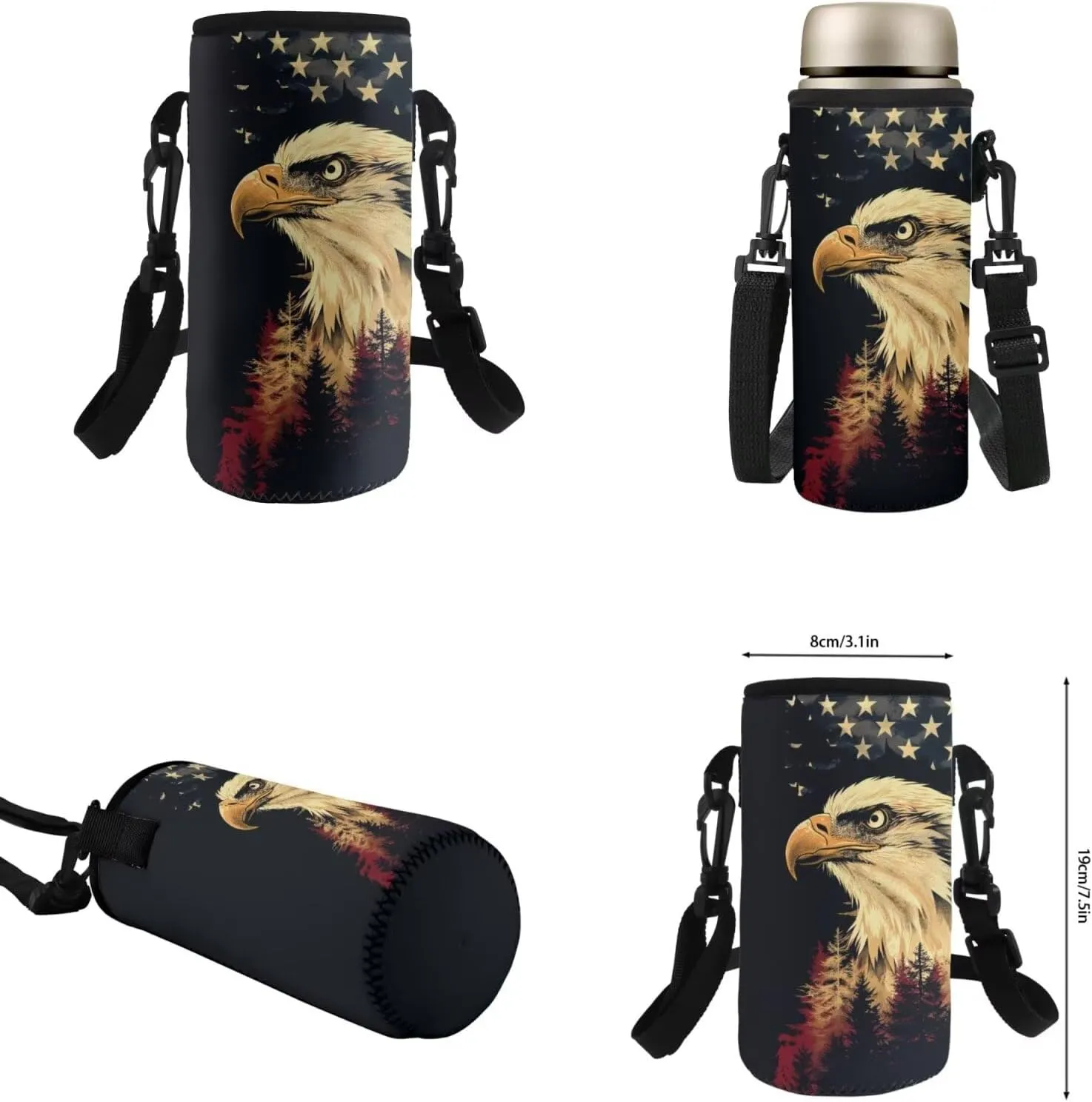 HUGS IDEA American Flag Kids Backpack for Boys Eagle Children School Backpack for Kids 4Pcs Bookbag and Insulated Lunch Box Set Large School Bag for Preschool Kindergarten Students