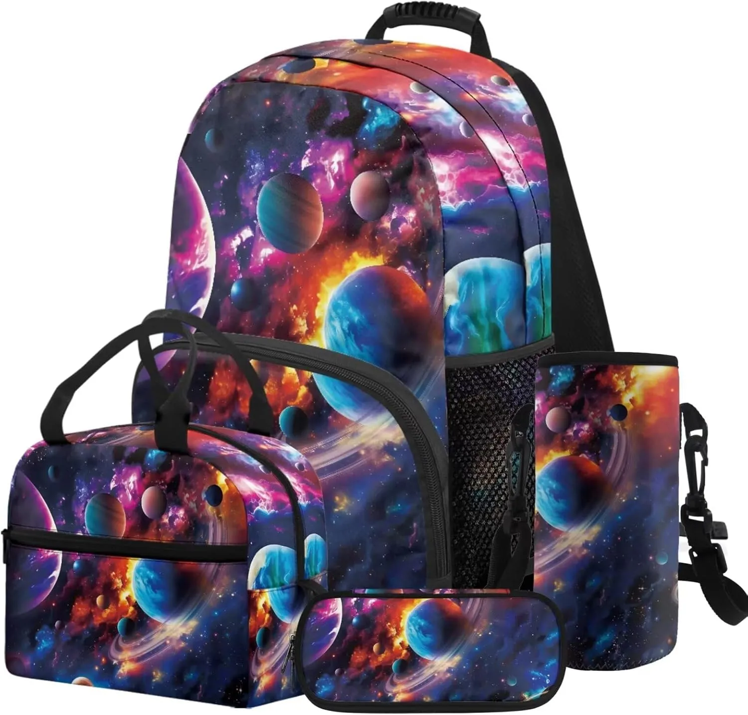 HUGS IDEA Galaxy Planets Backpack for Elementary School Planets Kids Bookbag with Lunchbox for Boys 6-8 Lightweight School Bags for Boys Large Schoolbag Set for Kids Travel Duffel Bag