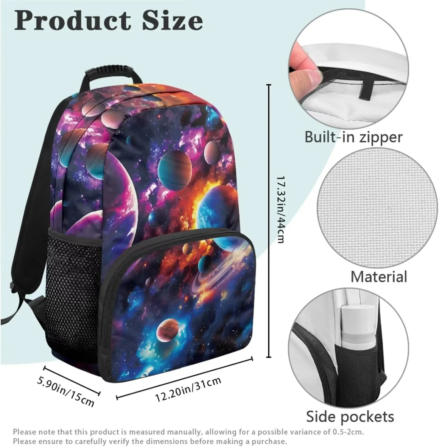 HUGS IDEA Galaxy Planets Backpack for Elementary School Planets Kids Bookbag with Lunchbox for Boys 6-8 Lightweight School Bags for Boys Large Schoolbag Set for Kids Travel Duffel Bag