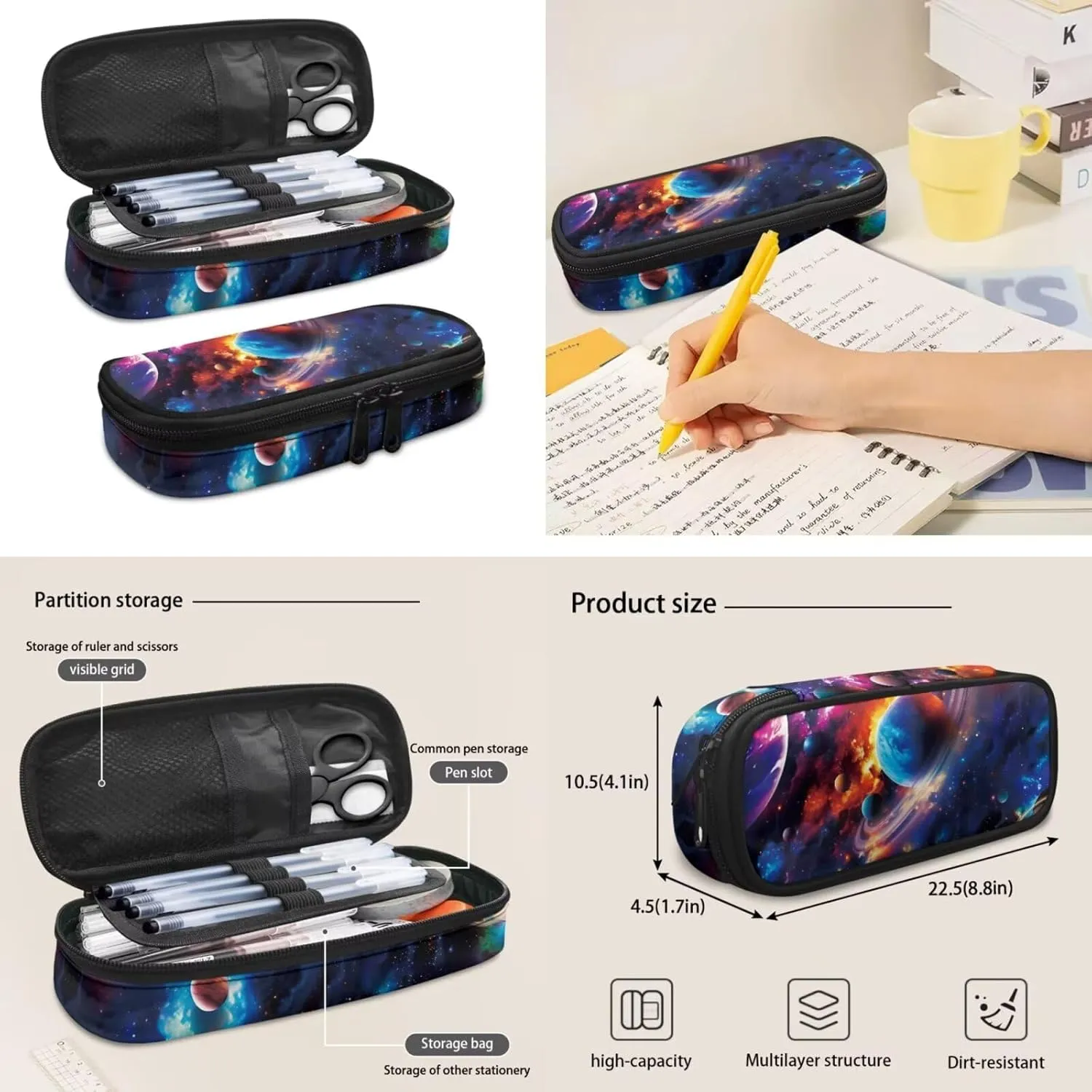 HUGS IDEA Galaxy Planets Backpack for Elementary School Planets Kids Bookbag with Lunchbox for Boys 6-8 Lightweight School Bags for Boys Large Schoolbag Set for Kids Travel Duffel Bag