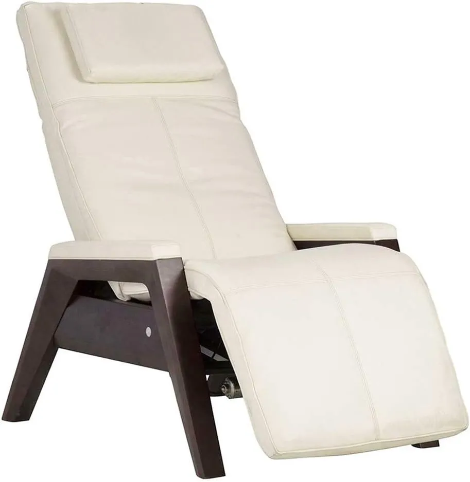 Human Touch Gravis ZG Zero Gravity Leather Massage Chair Recliner with Air Massage and Heat - Mahogany Wood - Bone Leather