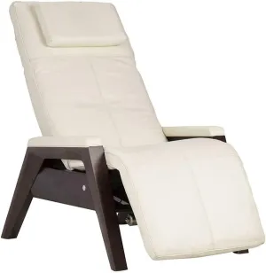 Human Touch Gravis ZG Zero Gravity Leather Massage Chair Recliner with Air Massage and Heat - Mahogany Wood - Bone Leather