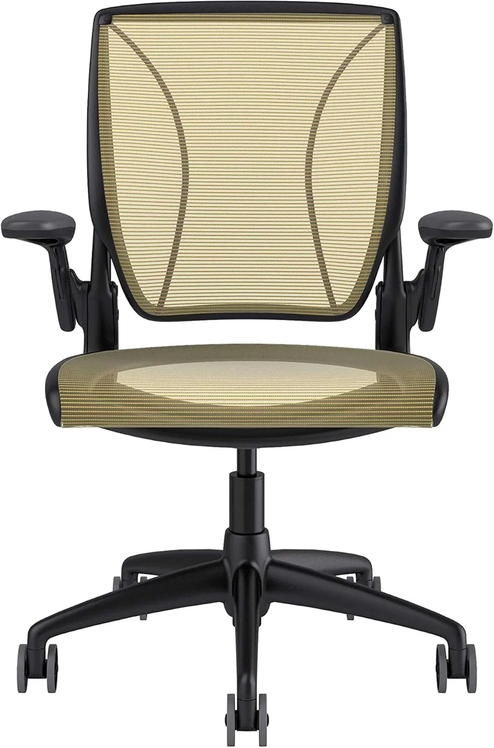 Humanscale Diffrient World Office Task Desk Chair - Adjustable Duron Arms - Black Frame Cadmium Pinstripe Back and Seat Mesh W11BN34N34 - Carpet Casters