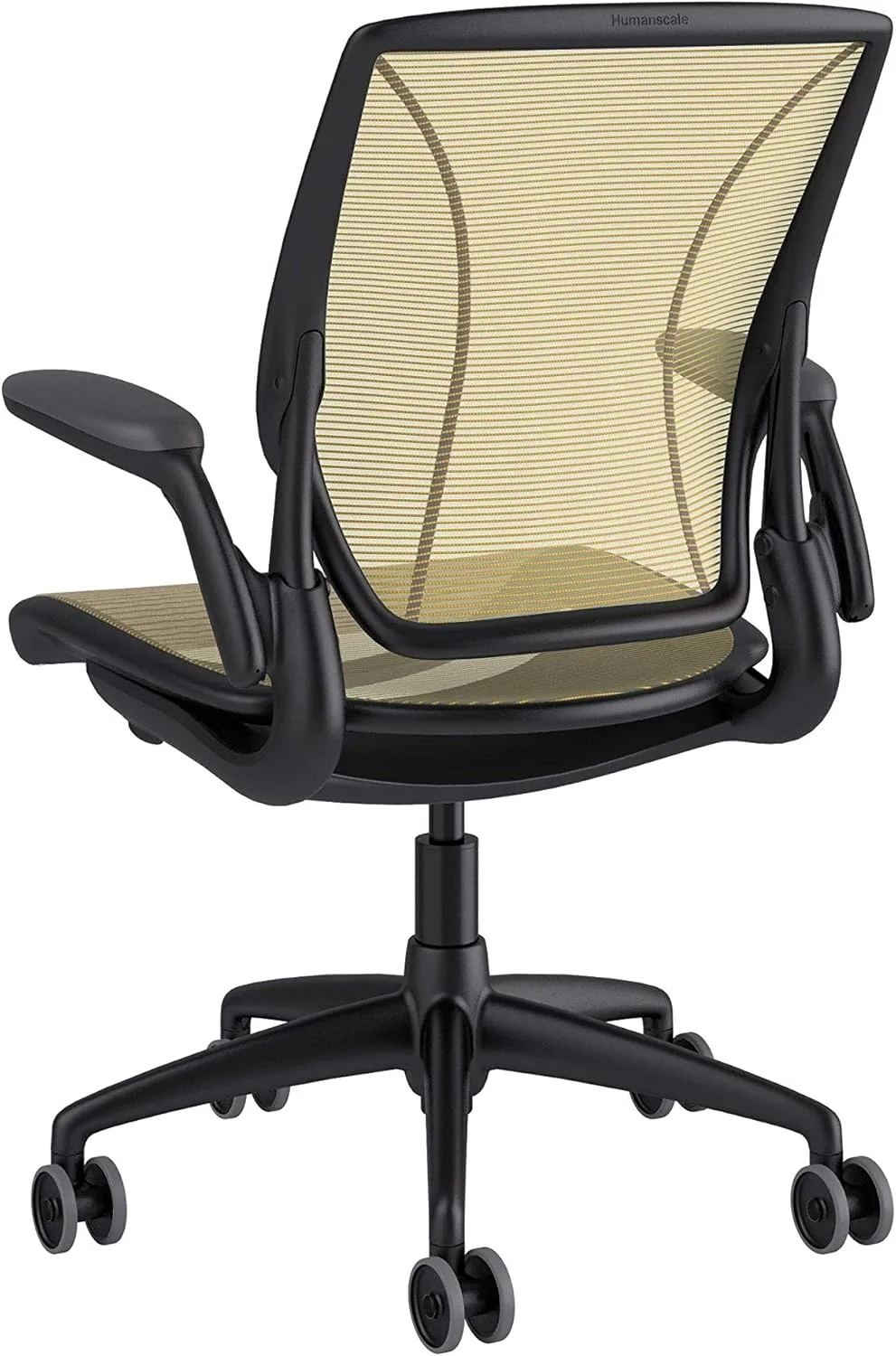Humanscale Diffrient World Office Task Desk Chair - Adjustable Duron Arms - Black Frame Cadmium Pinstripe Back and Seat Mesh W11BN34N34 - Carpet Casters